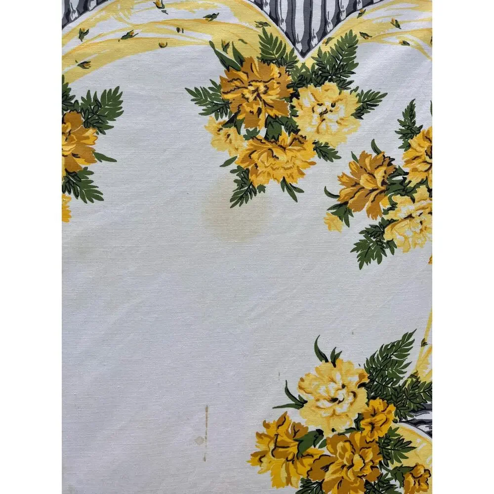 Vintage Yellow and Orange Floral Tablecloth with Swag Fringe Pattern